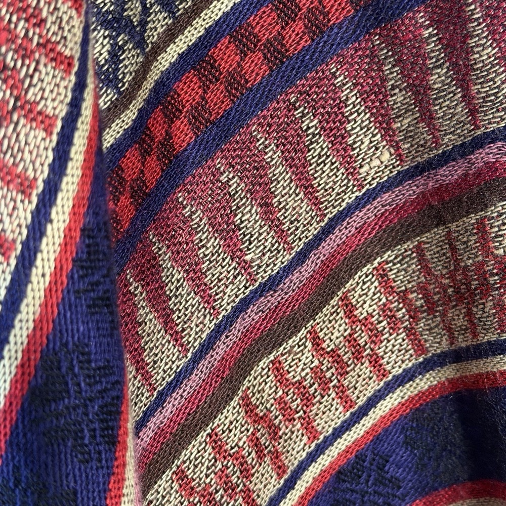 Large Boho Tribal Stripe Fringe Wrap Scarf Shawl Navy Red Cream 32x64 Unbranded - Picture 4 of 5
